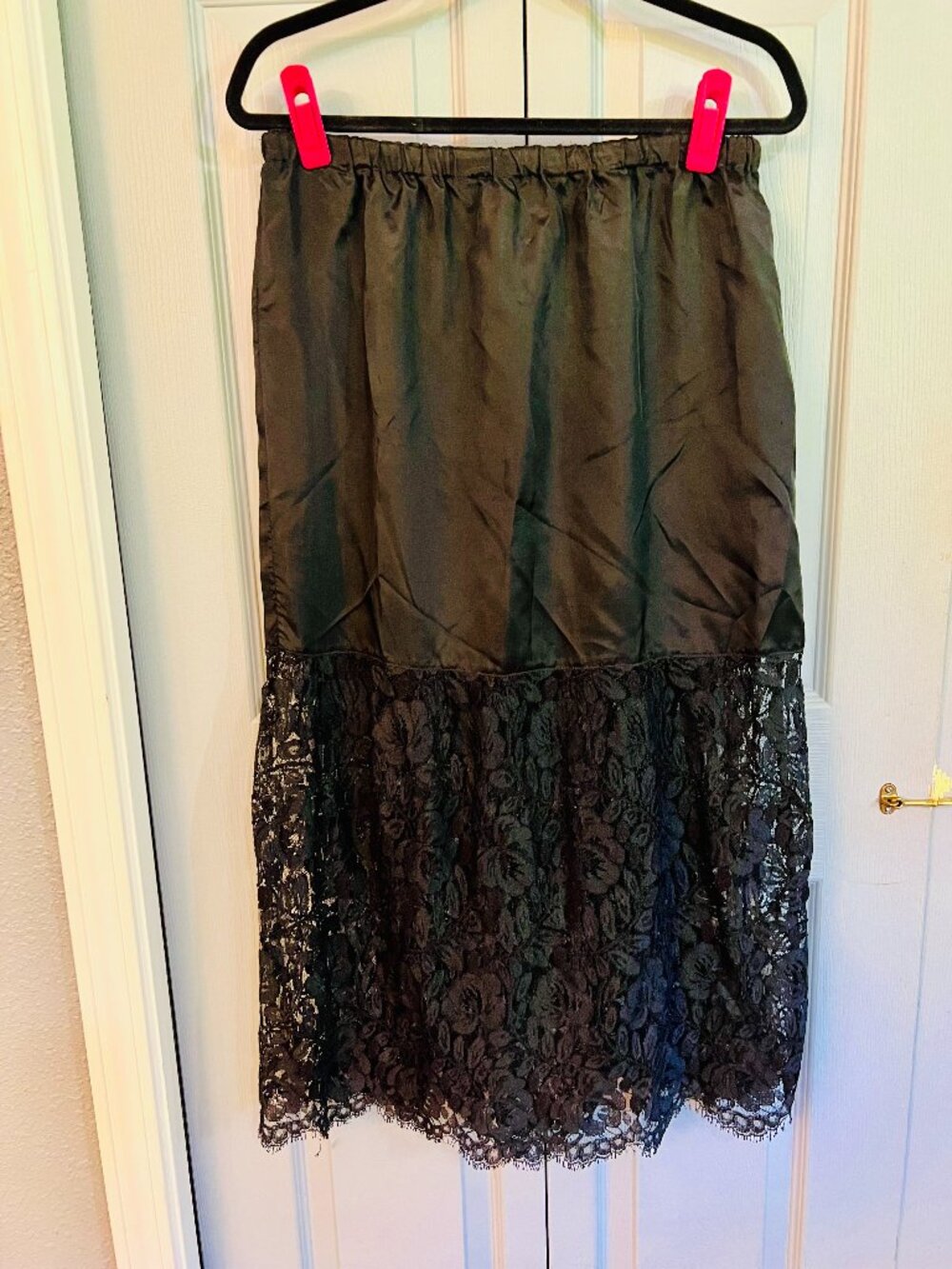 Jessica McClintock, Black Half Silk Slip, Half Lace Skirt